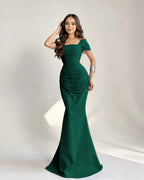 Cocoslly Square Neck Sleeveless High Waist Long Mermaid Prom Dress With Pleated | Burgundy Satin DB0128