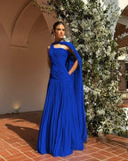 Chic One Shoulder Sleeveless Long Prom Dress With Pleated Shawl WQ0343