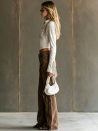 Western Retro Off-White Faux Suede Tassel Long-Sleeved Shirt