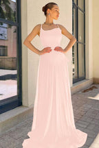 Spaghetti Strap Sleeveless Long Prom Dress With Pleated Sequins WQ0188