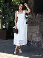 White Lace Classic Square Neck Sleeveless A-Line Maxi Dress