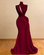 Cocoslly High Neck Sleeveless High Waist Long Mermaid Prom Dress With Sequins | Green Satin ZC0388