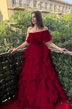 Cocoslly One Shoulder Sleeveless High Waist Long Prom Dress With Ruffles | Pink Chiffon XJ0753