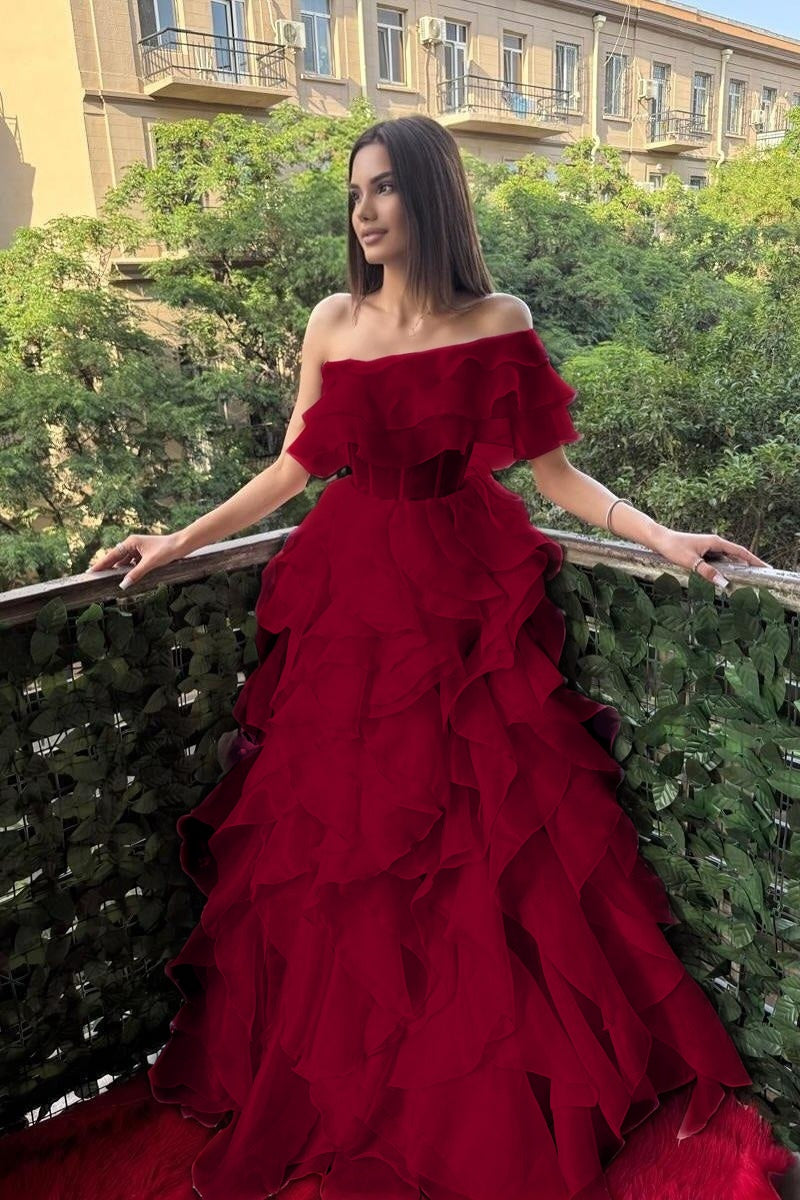 Cocoslly One Shoulder Sleeveless High Waist Long Prom Dress With Ruffles | Pink Chiffon XJ0753