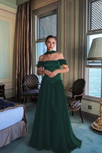 Stunning Off the Shoulder Sleeveless Long Prom Dress With Pleated WQ0225
