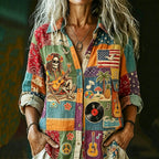 Women's Retro Peace And Love Hippie Pattern Casual Shirt