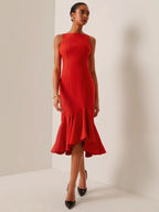 Red Sleeveless Mermaid Midi Dress