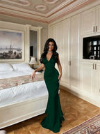 Charming V Neck Sleeveless Long Mermaid Prom Dress With Pleated YK0594