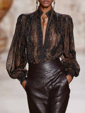 Premium Printed V-Neck Mocha Brown Printed Long Sleeve Shirt