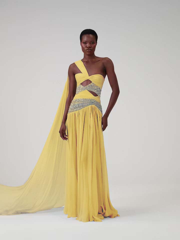 Cocoslly One Shoudler Sleeveless High Waist Long Prom Dress With Rhinstone | Ice White Chiffon YK1281