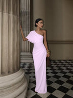 Cocoslly One Shoulder Sleeveless High Waist Long Mermaid Prom Dress With Pleated | White Satin YK1192