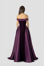 Cocoslly Off-The-Shoulder Sleeveless High Waist Long A Line Prom Dress | Regency Satin LR0426