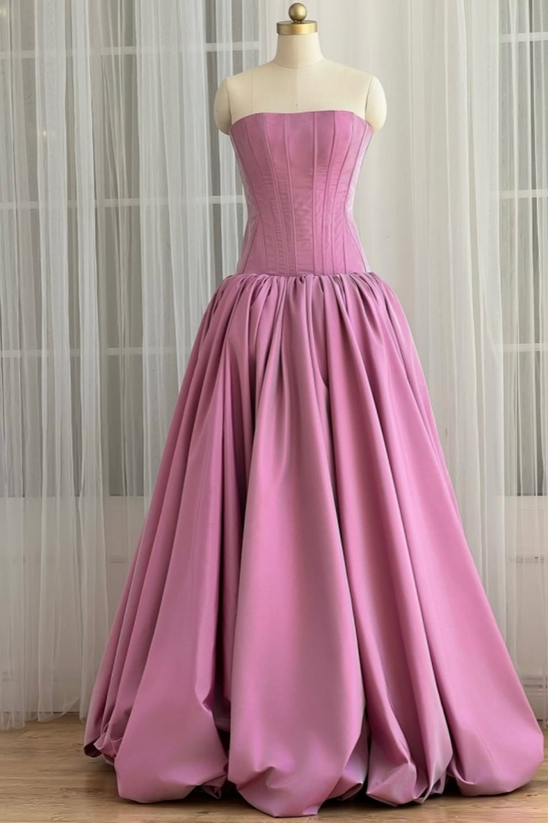 Sleeveless Strapless Long Ball Gown Prom Dress With Pleated WQ0345