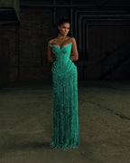 Cocoslly Strapless Sleeveless High Waist Long Prom Dress | Silver White Beading Pearls YK1253