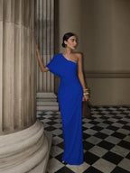 Cocoslly One Shoulder Sleeveless High Waist Long Mermaid Prom Dress With Pleated | White Satin YK1192