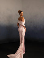 Cocoslly One Shoulder Sleeveless Long Mermaid Prom Dress With Pleated And Train | Pink Satin CO0007