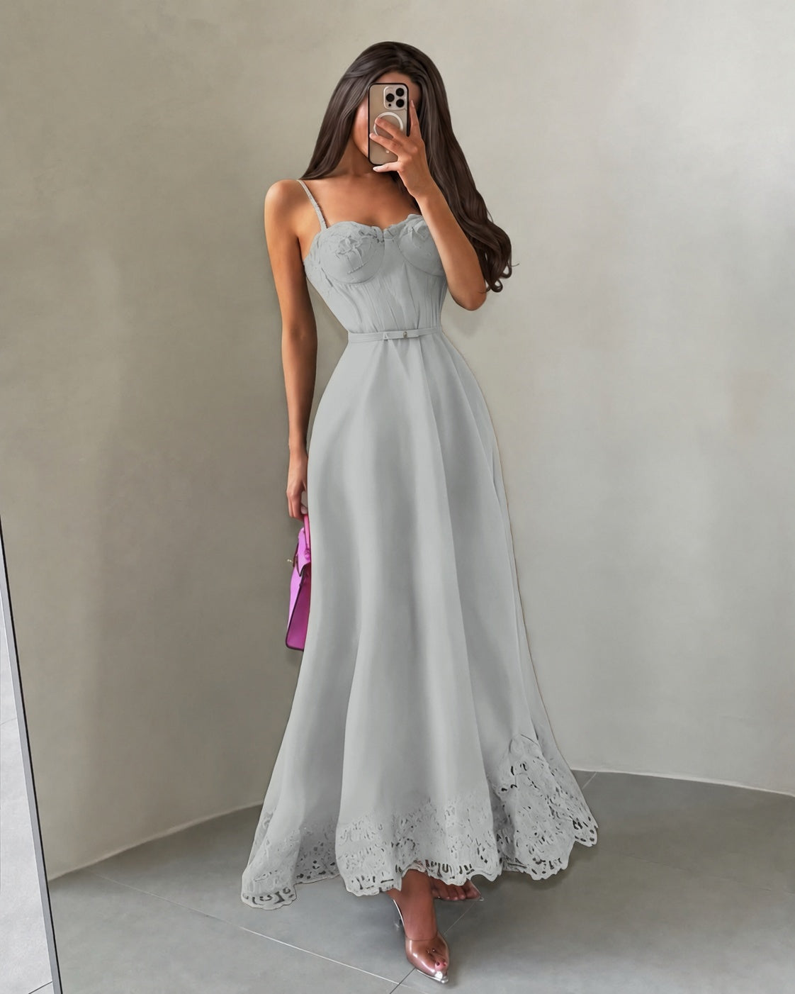 Cocoslly Spaghetti Straps Sleeveless High Waist Long A Line Prom Dress | Black Satin YK1293