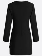 Black 3D Floral Classic Crew Neck Long Sleeve Bell Sleeve A-Line Mini Dress