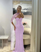 Tulle V-Neck Strapless Sleeveless Long Mermaid Prom Dress With Sequins And Ruffles YK0184