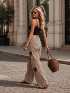 Retro Casual Comfortable Heart Pattern Brown Striped Pants