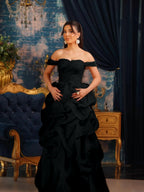 Tulle Strapless Off-The-Shoulder Sleeveless Long Pleated A-Line Prom Dress With Beadings And Rhinstone YK0769