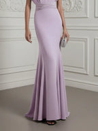lavender Ruched Classic Boat Neck Cap Sleeve Raglan Sleeves Mermaid Floor-length Gown Dress