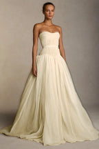 Cocoslly Strapless Sleeveless High Waist Long Prom Dress With Pleated | White Chiffon YC0565