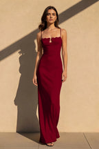Cocoslly Spaghetti Straps Sleeveless High Waist Long Mermaid Prom Dress | Black Satin NW0254