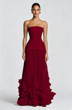 Cocoslly Strapless Sleeveless High Waist Long Prom Dress With Appliques And Pleated | Cabemet Chiffon YQ0118