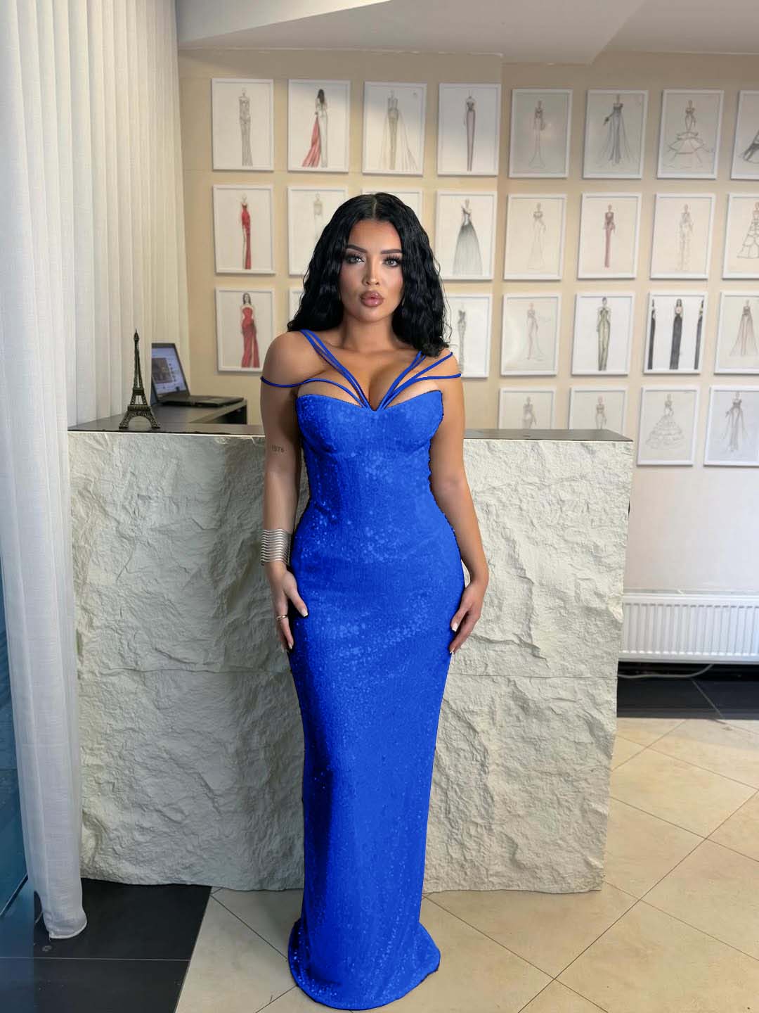 Cocoslly Spaghetti Straps Sleeveless High Waist Long Mermaid  Prom Dress | Brown Sequins YK0969