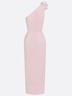 Pink 3D Floral Rhinestone Classic One Shoulder Sleeveless Sheath Maxi Dress