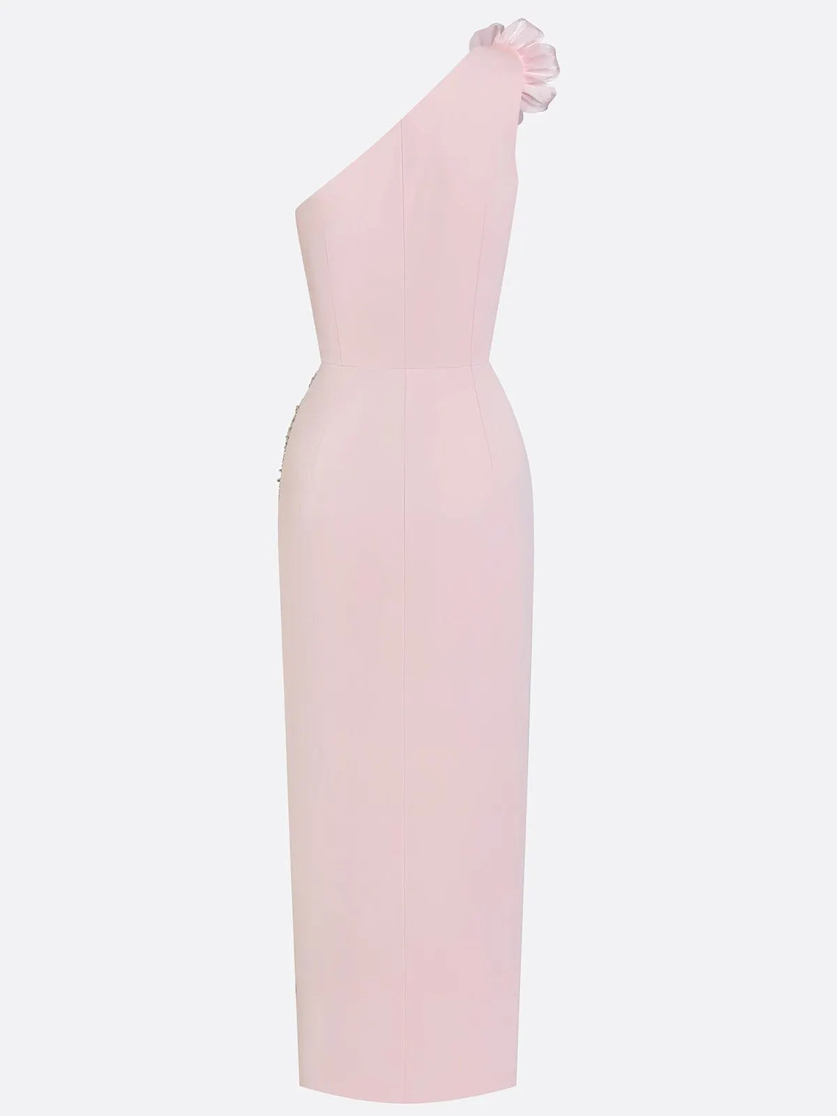 Pink 3D Floral Rhinestone Classic One Shoulder Sleeveless Sheath Maxi Dress