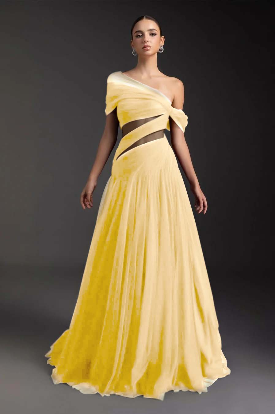 Cocoslly Off-The-Shoulder Long A-Line Prom Dress With Pleated | Burgundy Tulle ZA0173