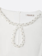 White 3D Floral Pearl Classic Boat Neck Sleeveless A-Line Mini Dress