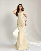 Cocoslly Square Neck Sleeveless High Waist Long Mermaid Prom Dress With Pleated | Burgundy Satin DB0128