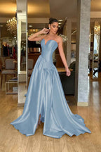 Stunning Strapless Sleeveless Long Split Prom Dress With Pleated WQ0224
