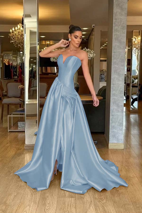 Stunning Strapless Sleeveless Long Split Prom Dress With Pleated WQ0224
