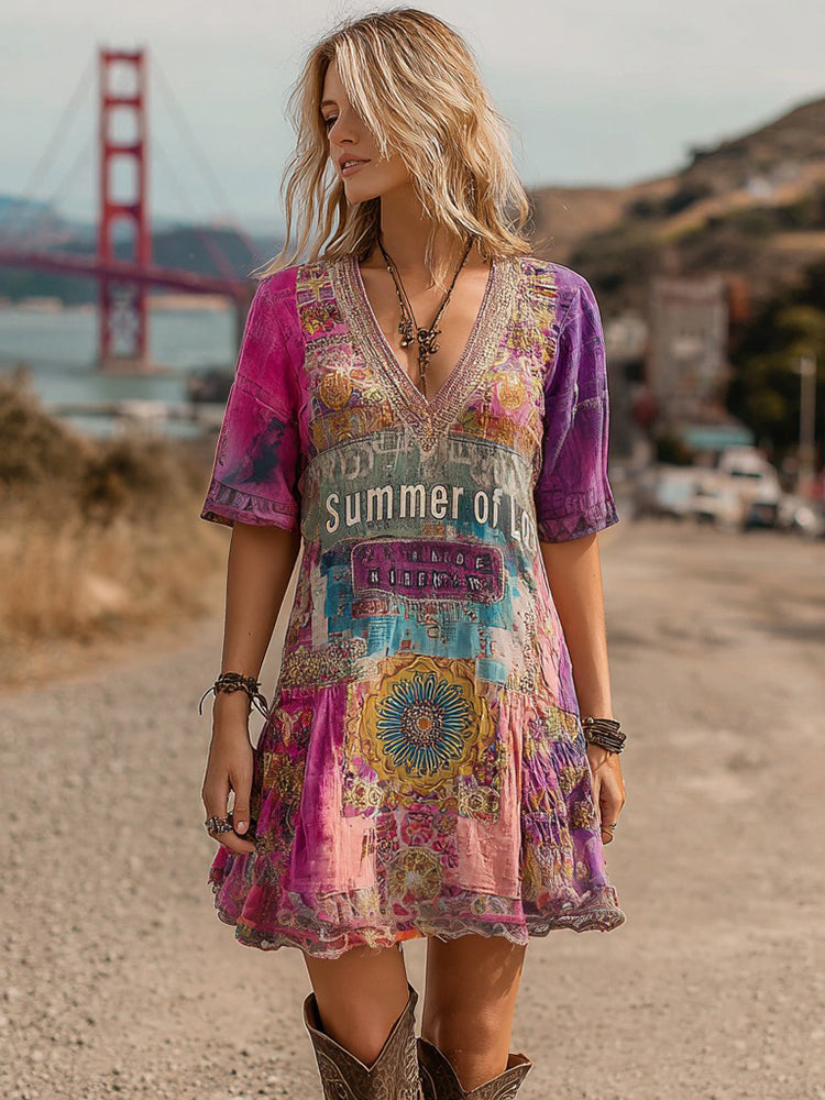 Women's Retro Hippie Soul Patchwork Casual Dress