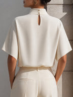 High-Neck Minimalist Draped Blouse Top
