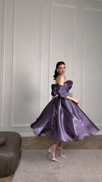 Cocoslly Off-The-Shoulder Sleeveless High Waist Long A Line Prom Dress | Purple Satin CO0219