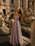 Cocoslly Strapless Sleeveless High Waist Long A Line Prom Dress With Beading Pearls | Dusty Rose Chiffon LX0109