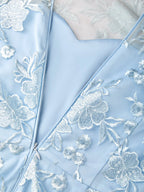 Light Blue Lace Jacquard Boat Neck Sleeveless Mermaid Floor-length Gown Dress