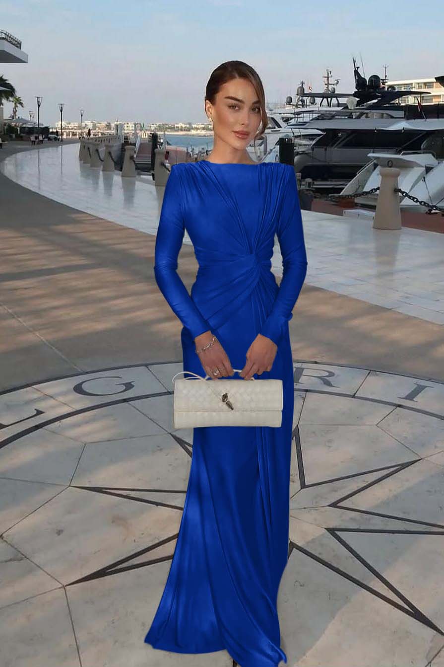 Chic Jewel Long Sleeves Mermaid Long Prom Dress With Pleated XJ0364
