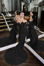 Strapless Sleeveless Long Mermaid Prom Dress With Pleated Gloves WQ0226