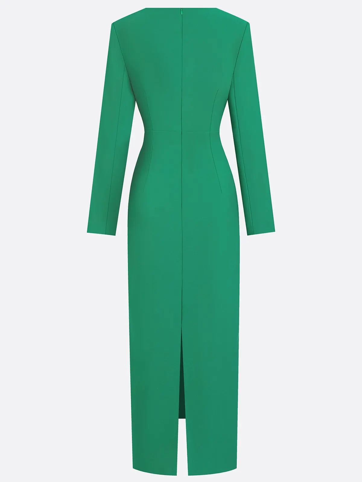 Green Classic Deep V Neck Long Sleeve Sheath Maxi Dress