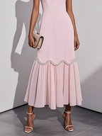 Pink Rhinestone Classic Sweetheart Neckline Sleeveless A-Line Maxi Dress