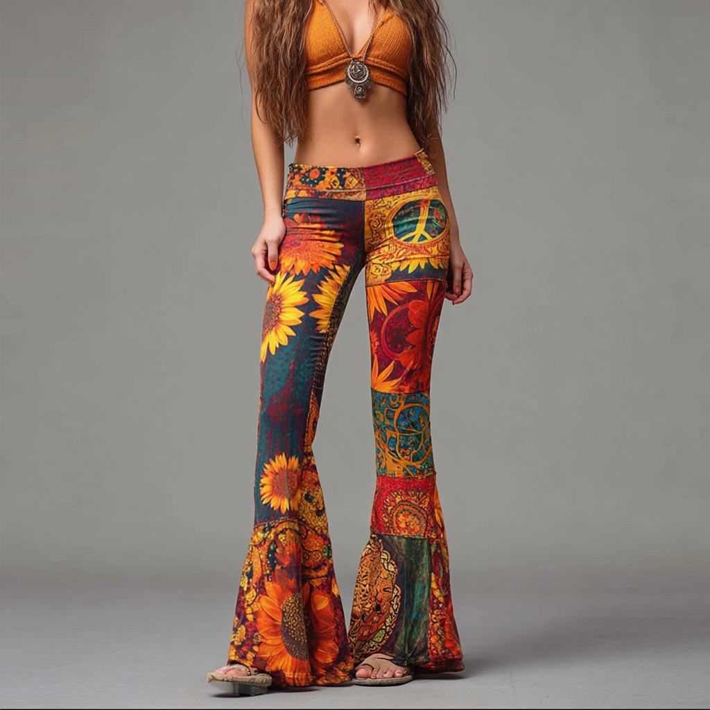 Hippie Bohemian Retro Patchwork Design Women's Casual Flared Pants