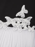 Black Pleated Applique Butterfly Classic Deep V Neck Sleeveless Mermaid Maxi Dress
