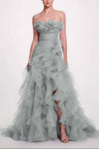 Strapless Sleeveless Long High Split Prom Dress With Pleated XJ0663