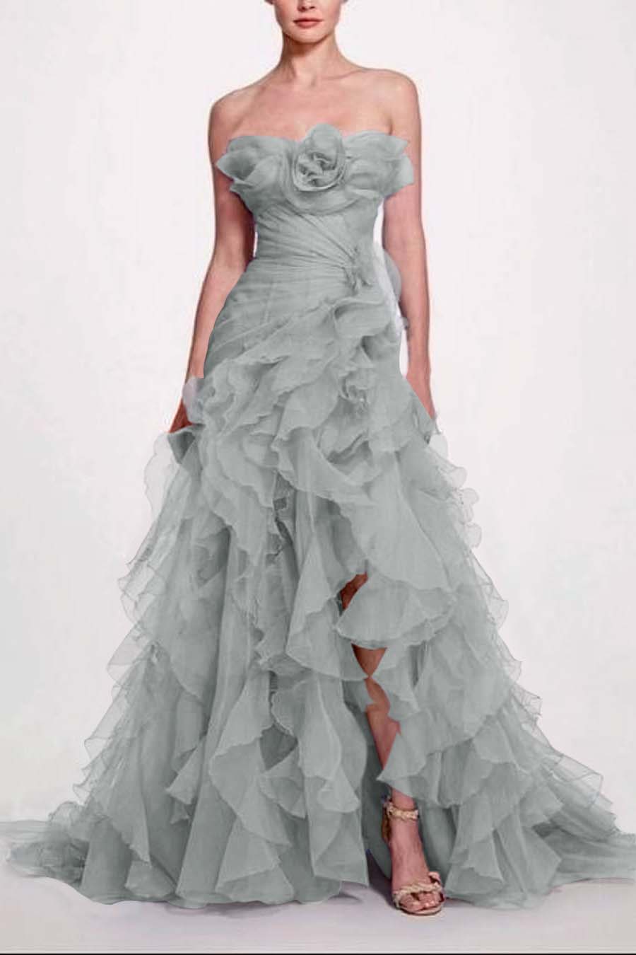 Strapless Sleeveless Long High Split Prom Dress With Pleated XJ0663